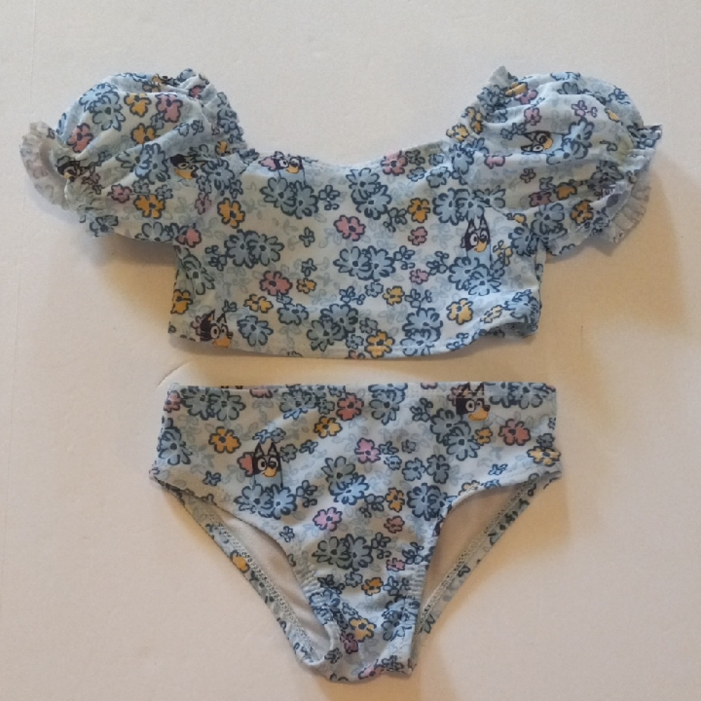 Charming Blue and Yellow Floral Bikini with Ruffles